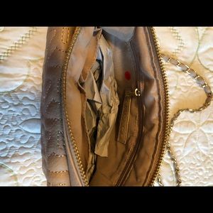 New tan rampage gold chain shoulder strap hand bag